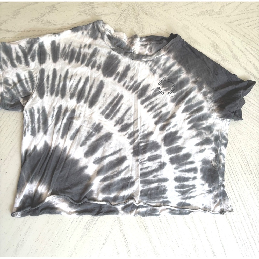 PINK Victoria's Secret Tie Dye Crop Top Raw Hem Short Sleeve Tee Size Small